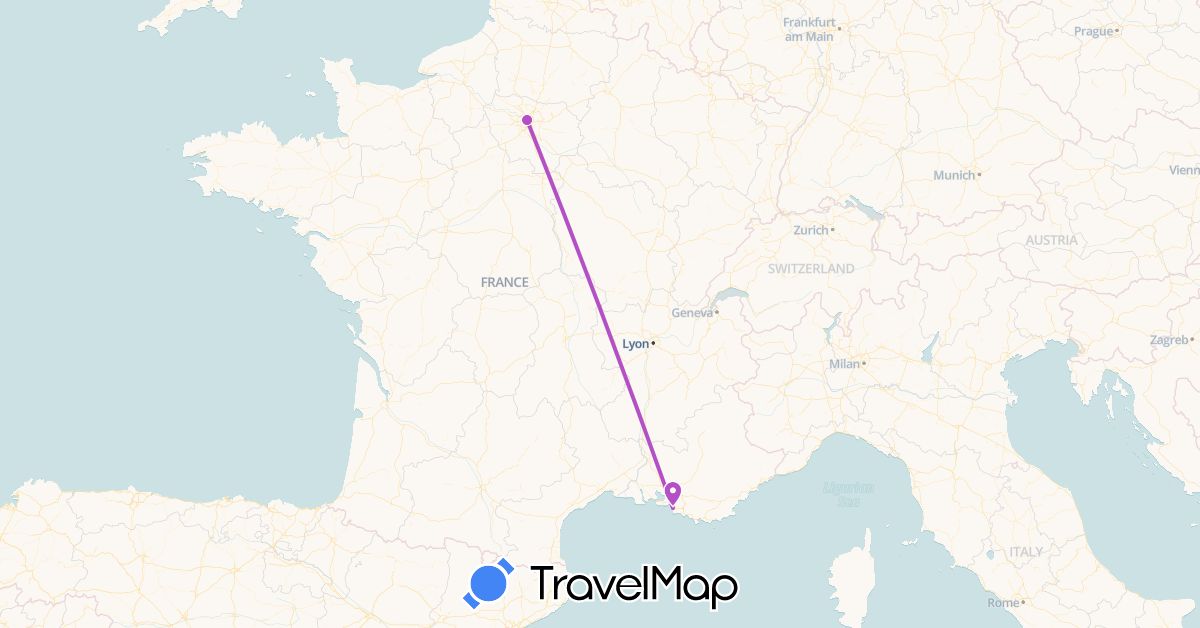 TravelMap itinerary: train, boat in France (Europe)